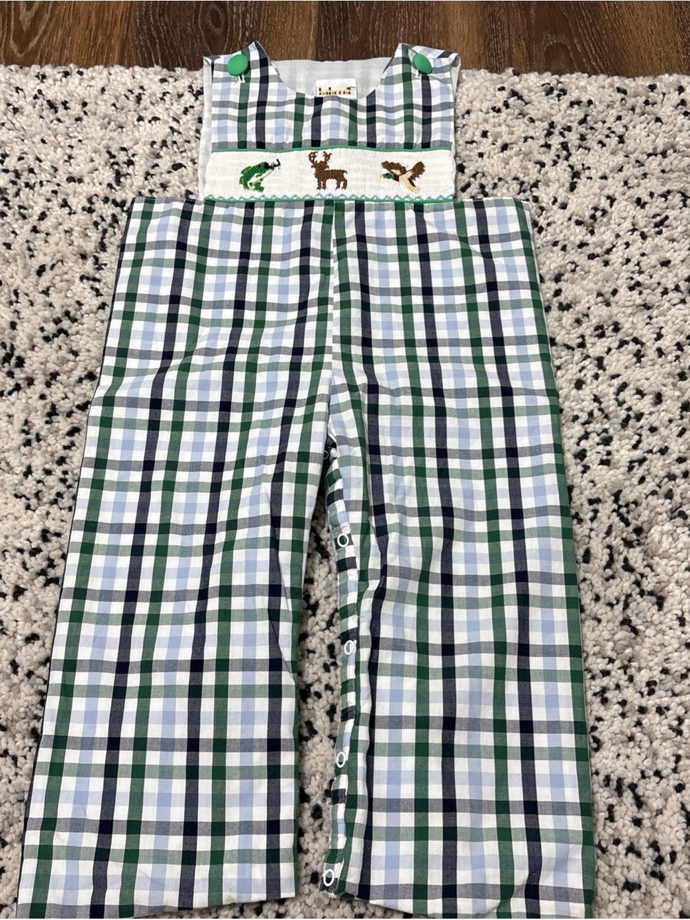 Boys Plaid Sleeveless Romper 100% Cotton Deer Size 2 Button smocked hunting Duck